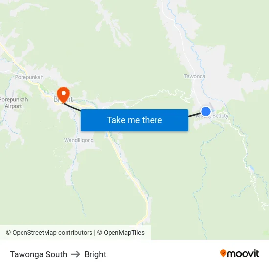 Tawonga South to Bright map