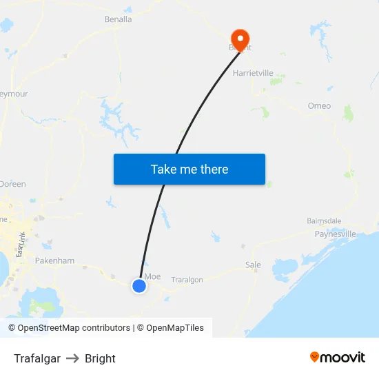 Trafalgar to Bright map