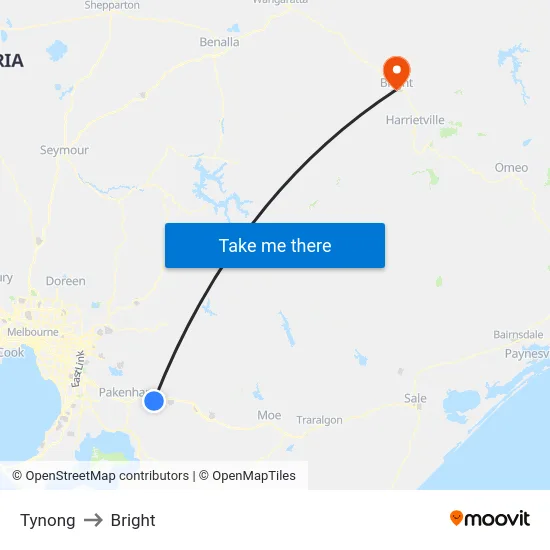 Tynong to Bright map