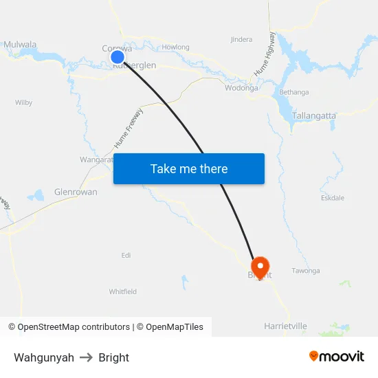 Wahgunyah to Bright map