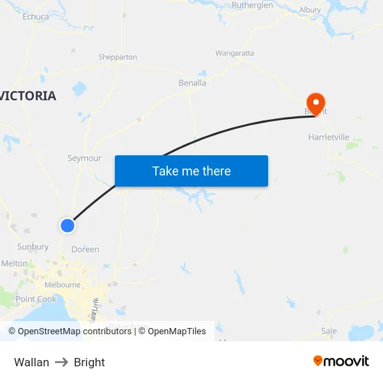 Wallan to Bright map