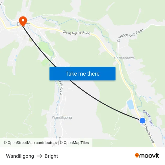 Wandiligong to Bright map