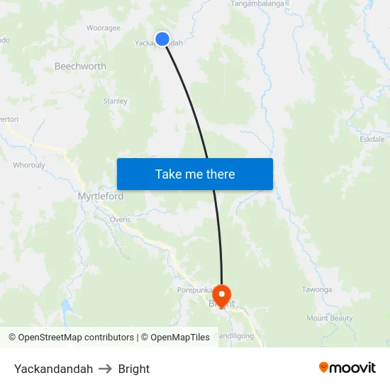 Yackandandah to Bright map
