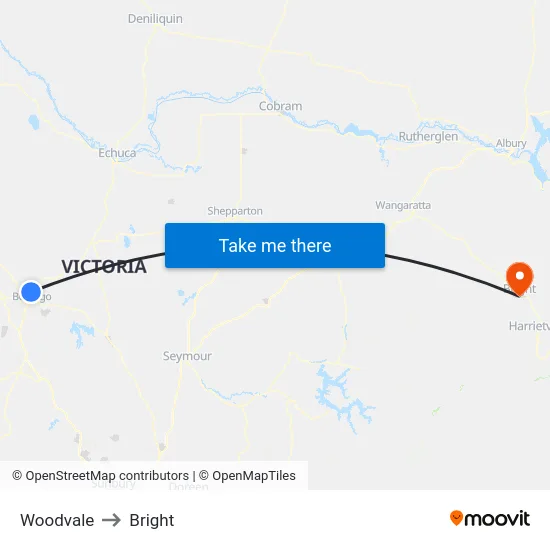 Woodvale to Bright map