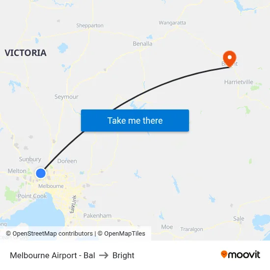 Melbourne Airport - Bal to Bright map