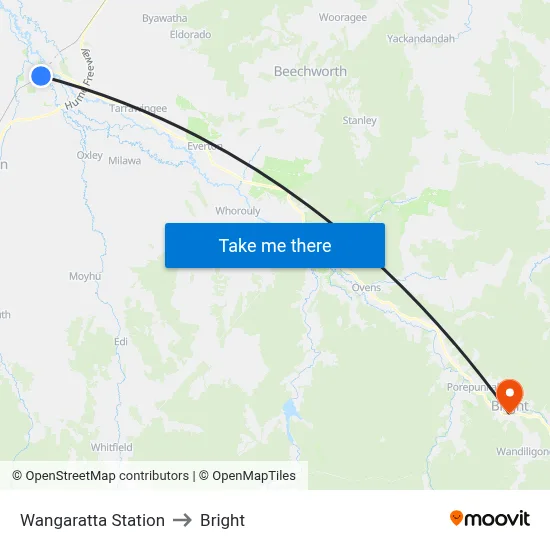 Wangaratta Station to Bright map