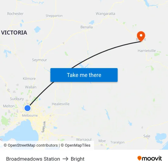 Broadmeadows Station to Bright map