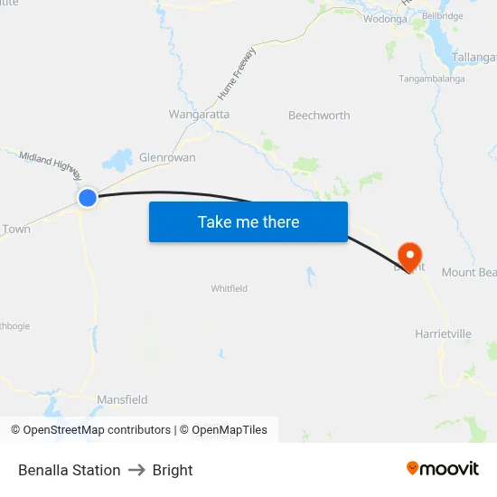 Benalla Station to Bright map