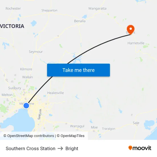Southern Cross Station to Bright map