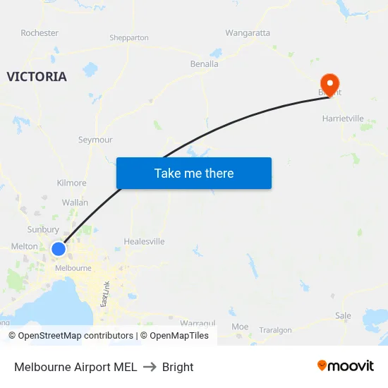 Melbourne Airport MEL to Bright map