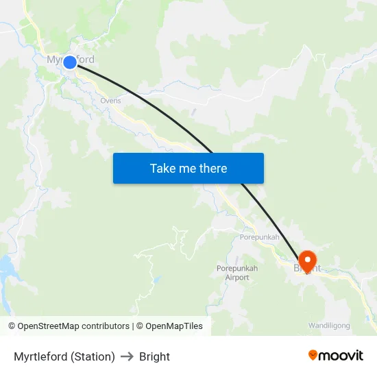 Myrtleford (Station) to Bright map