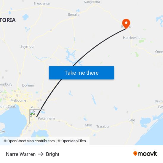 Narre Warren to Bright map