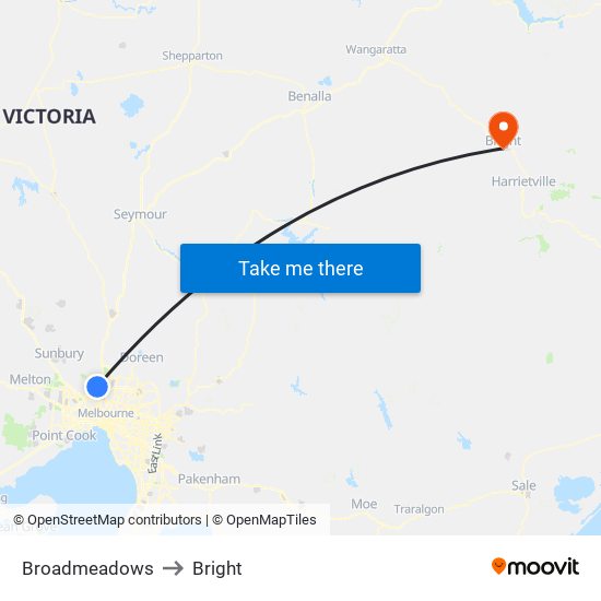 Broadmeadows to Bright map