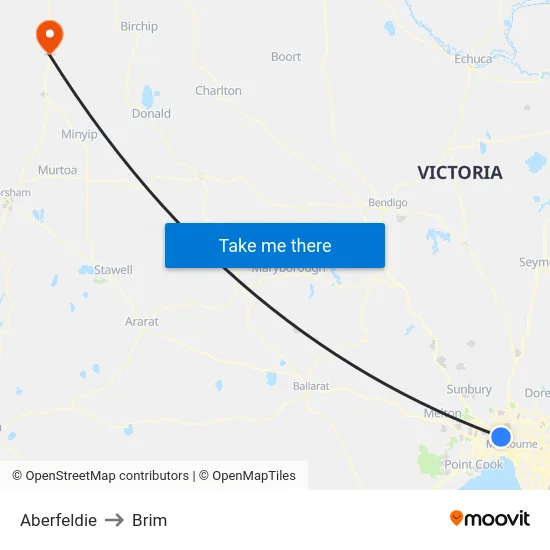 Aberfeldie to Brim map