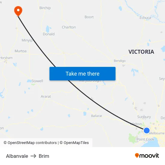 Albanvale to Brim map