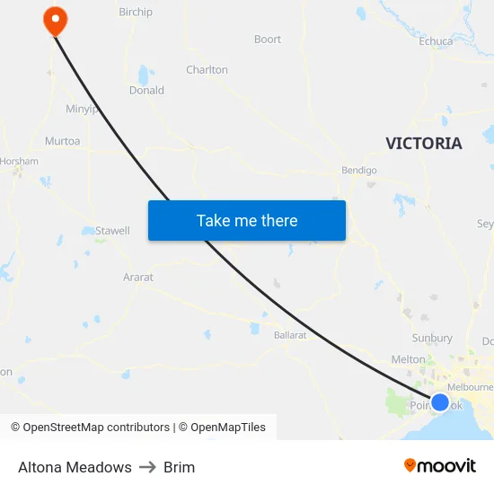 Altona Meadows to Brim map