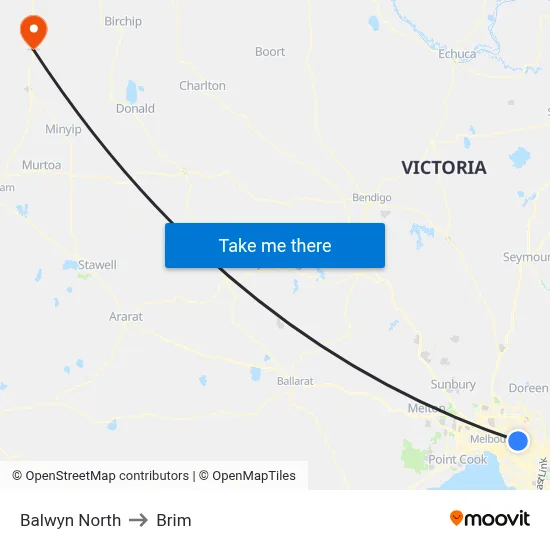 Balwyn North to Brim map