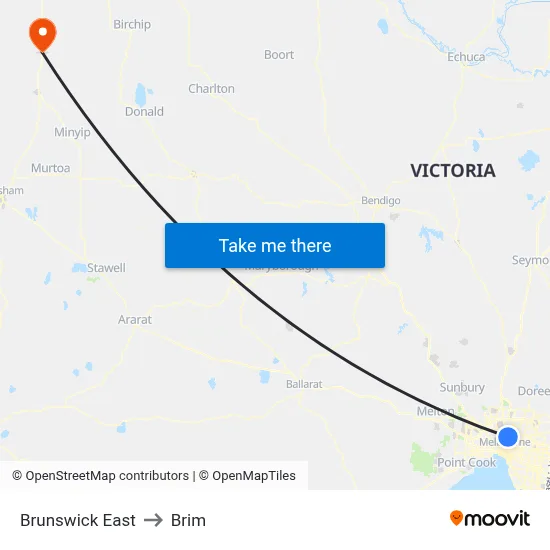 Brunswick East to Brim map