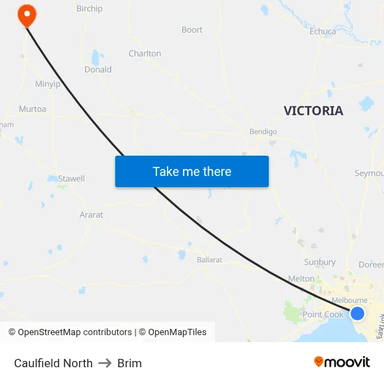 Caulfield North to Brim map
