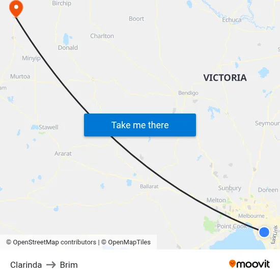Clarinda to Brim map