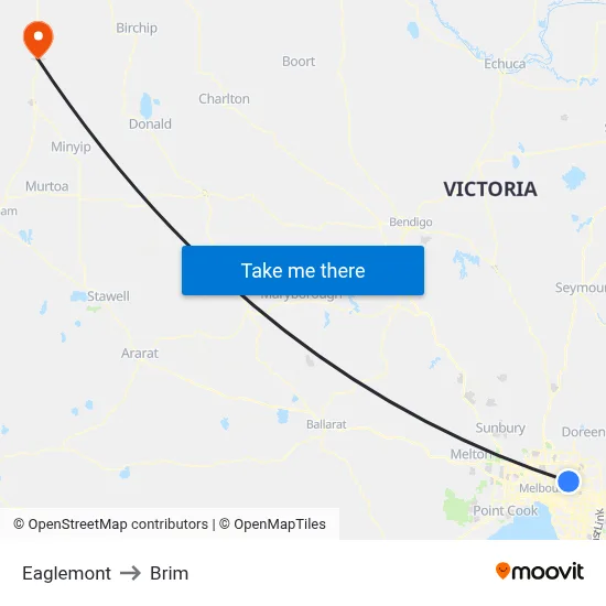 Eaglemont to Brim map