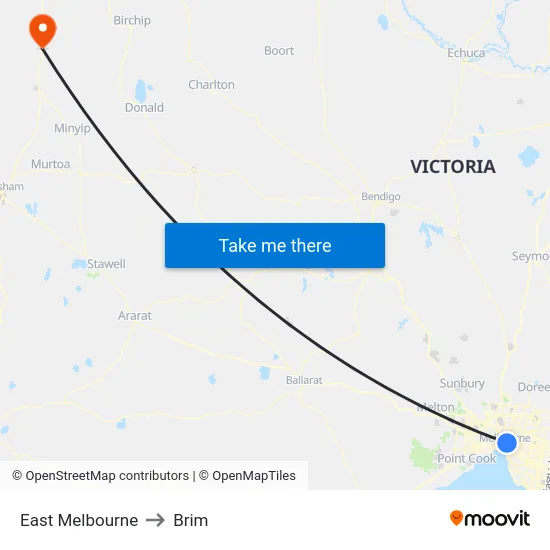 East Melbourne to Brim map