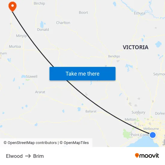 Elwood to Brim map