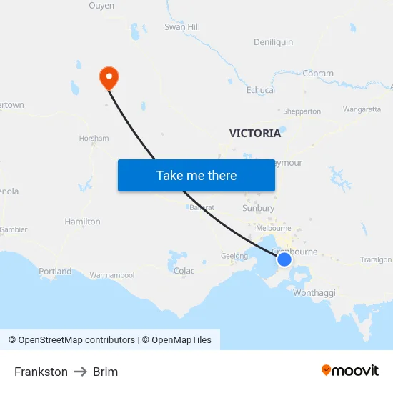 Frankston to Brim map
