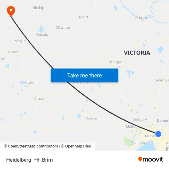 Heidelberg to Brim map