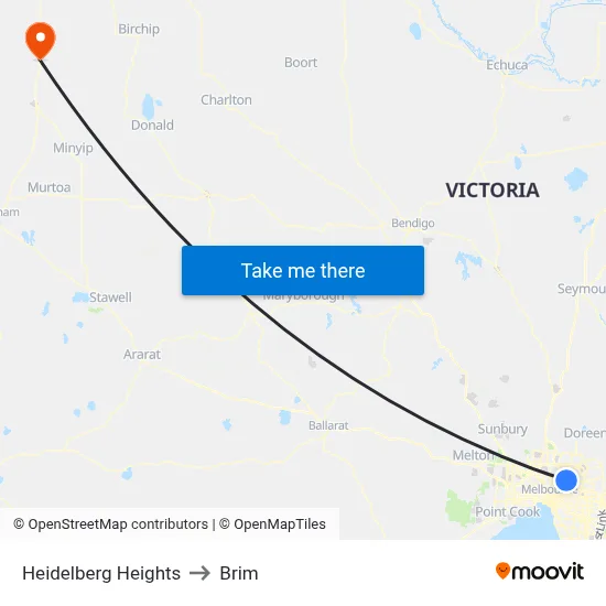 Heidelberg Heights to Brim map
