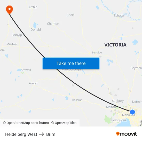 Heidelberg West to Brim map