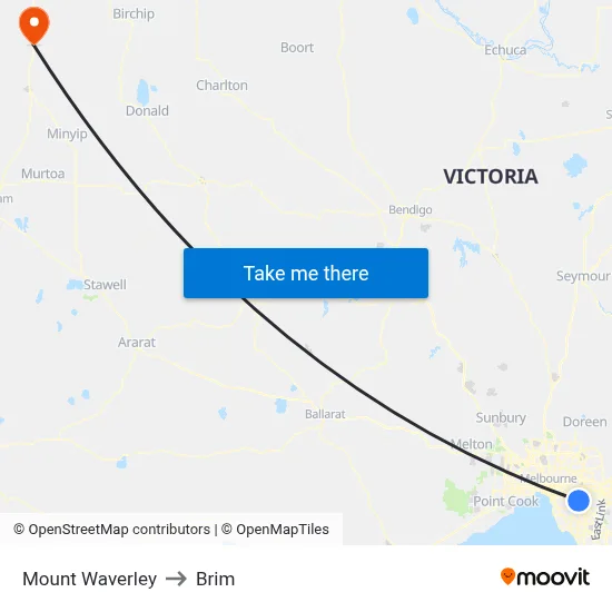 Mount Waverley to Brim map