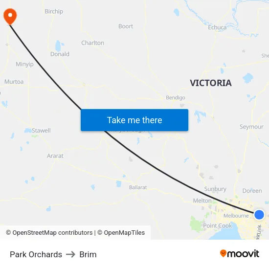 Park Orchards to Brim map