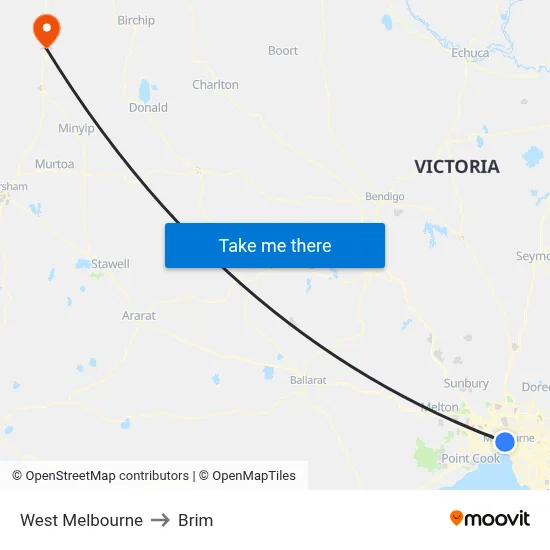West Melbourne to Brim map