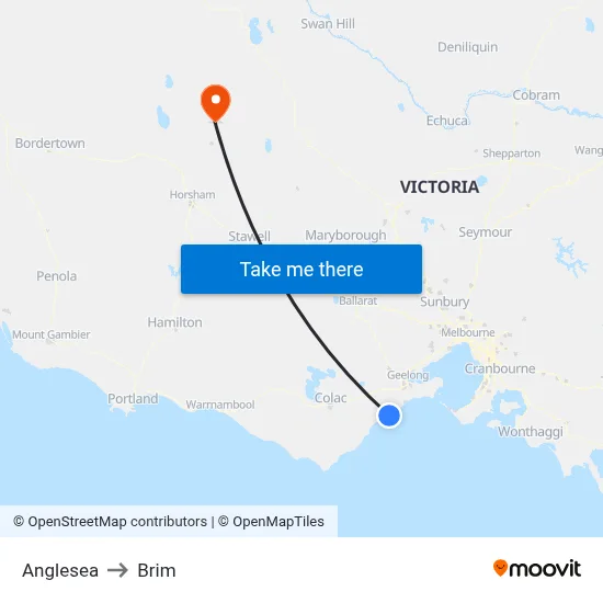 Anglesea to Brim map