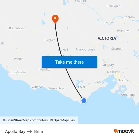Apollo Bay to Brim map