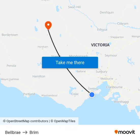 Bellbrae to Brim map