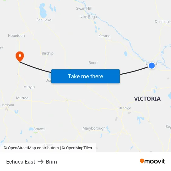 Echuca East to Brim map