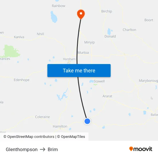 Glenthompson to Brim map