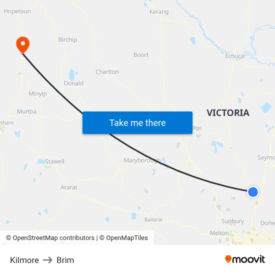 Kilmore to Brim map
