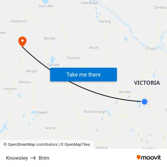 Knowsley to Brim map