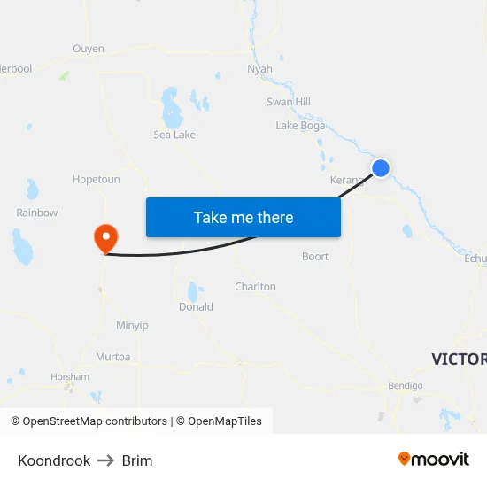 Koondrook to Brim map