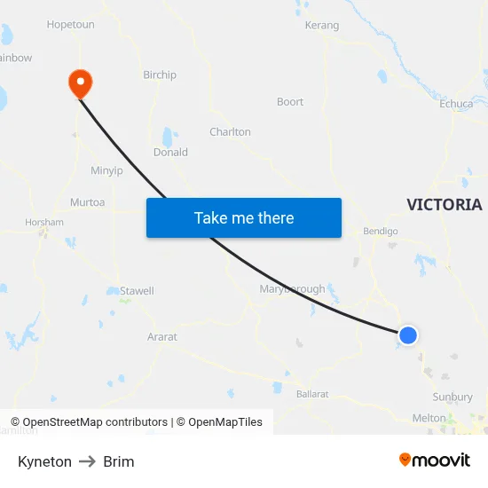 Kyneton to Brim map
