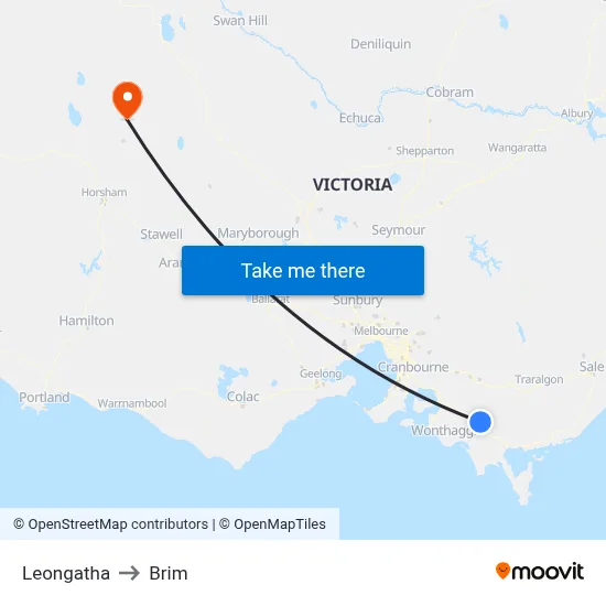 Leongatha to Brim map