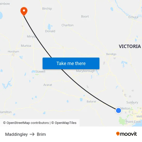 Maddingley to Brim map