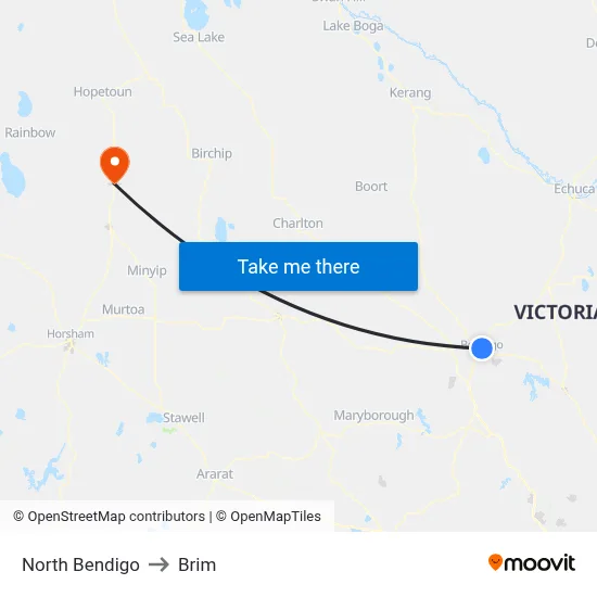North Bendigo to Brim map