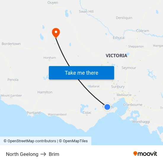 North Geelong to Brim map