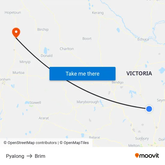 Pyalong to Brim map