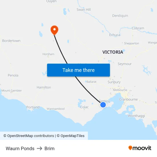 Waurn Ponds to Brim map