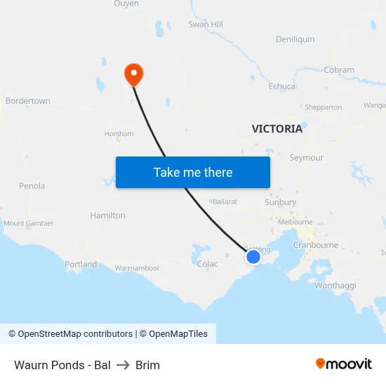 Waurn Ponds - Bal to Brim map